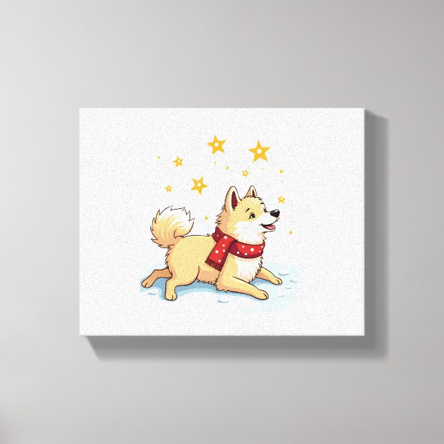 Lienzo Perro Akita Snowball Fight (Anverso)