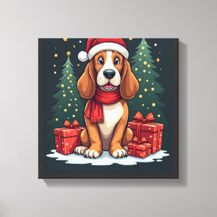 Lienzo Perro Basset Hound Fiestas de Navidad Santa Amante