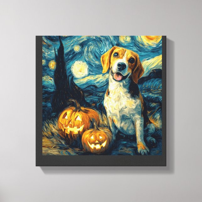 Lienzo Perro beagle lindo Halloween Jack O Lantern Calaba (Anverso)