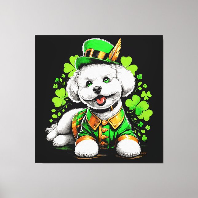 Lienzo Perro Bichon Frise Día de San Patricio (Anverso)