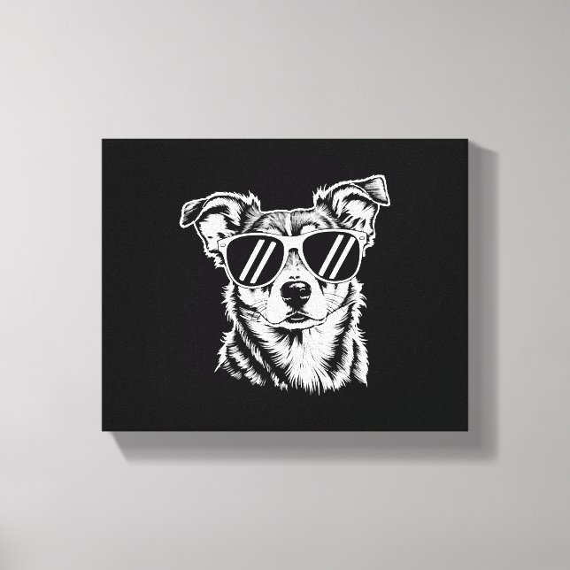 Lienzo Perro Border Collie con gafas de sol Mascota vinta (Anverso)