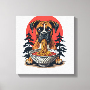 Lienzo Perro Boxer Antiguo Comiendo Ramen Atardecer Japon