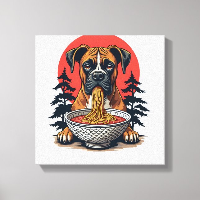 Lienzo Perro Boxer Antiguo Comiendo Ramen Atardecer Japon (Anverso)