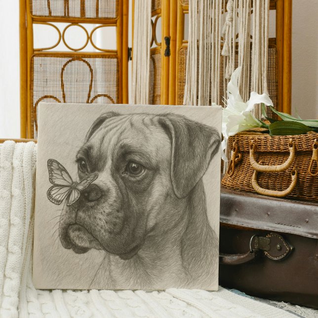 Lienzo Perro Boxer con Mariposa Encuentro Suave (Subido por el creador)