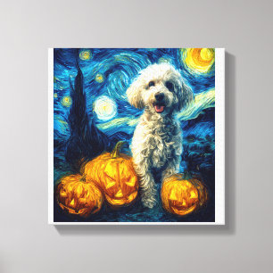 Lienzo Perro Caniche Lindo Calabaza de Halloween Jack O L