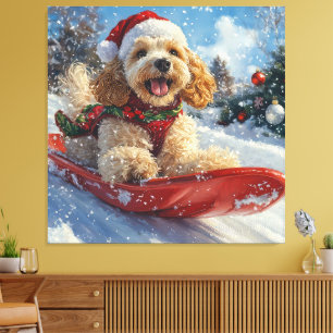 Lienzo Perro Cocker Spaniel en Trineo Deja que Nieve Navi
