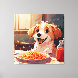 Lienzo Perro comiendo espagueti