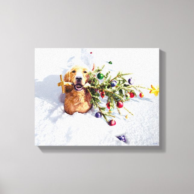 Lienzo Perro con árbol en nieve (Anverso)