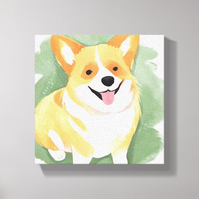 Lienzo Perro Corgi | Cute Dog Raza Acuarela (Anverso)