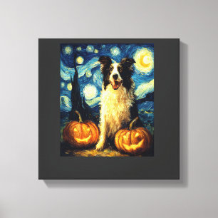 Lienzo Perro Cute Border Collie Halloween Jack O Lantern