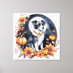 Lienzo Perro Cute Halloween Floral Moon Canine Lover