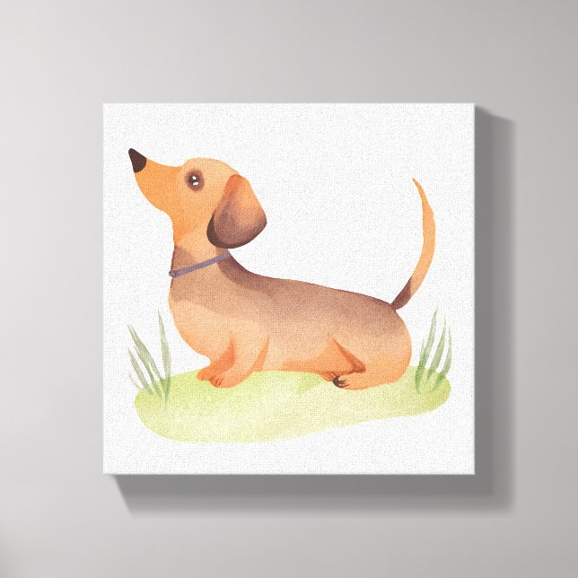 Lienzo Perro Dachshund | Acuarela de mascota de perro lin (Anverso)