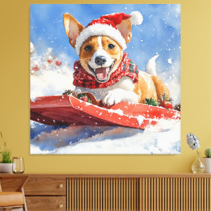 Lienzo Perro de Basenji en escabeche Navidades de la niev