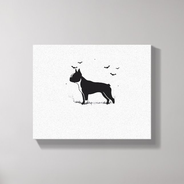 Lienzo Perro de Boston Terrier - Halloween Moon Silhouett (Anverso)