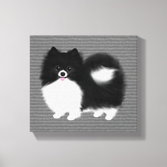 Lienzo Perro de caricatura de Pomerania blanco y negro (Anverso)
