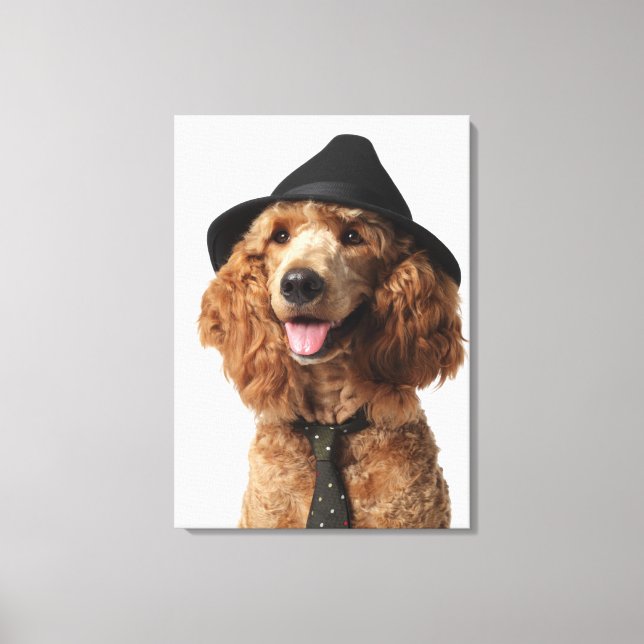 Lienzo Perro de perro caniche dorado con Gorra y corbata (Anverso)