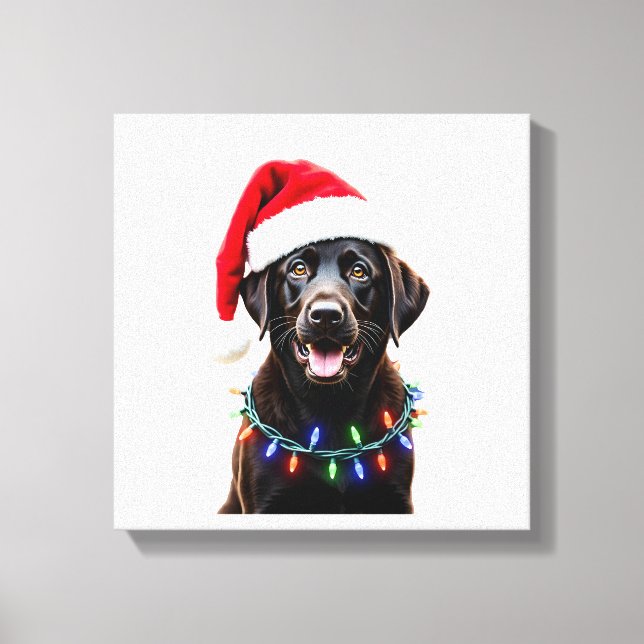 Lienzo Perro de pijama de luces de árbol de Navidad Labra (Anverso)