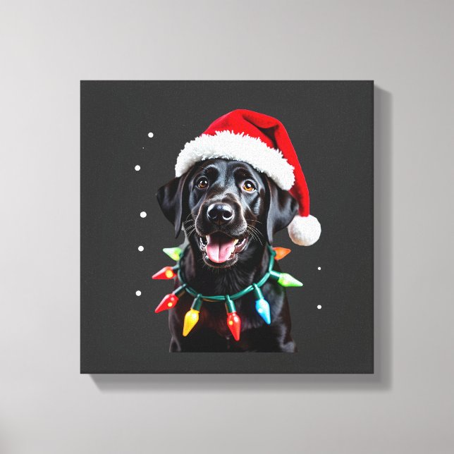 Lienzo Perro de pijama de luces de árbol de Navidad Labra (Anverso)