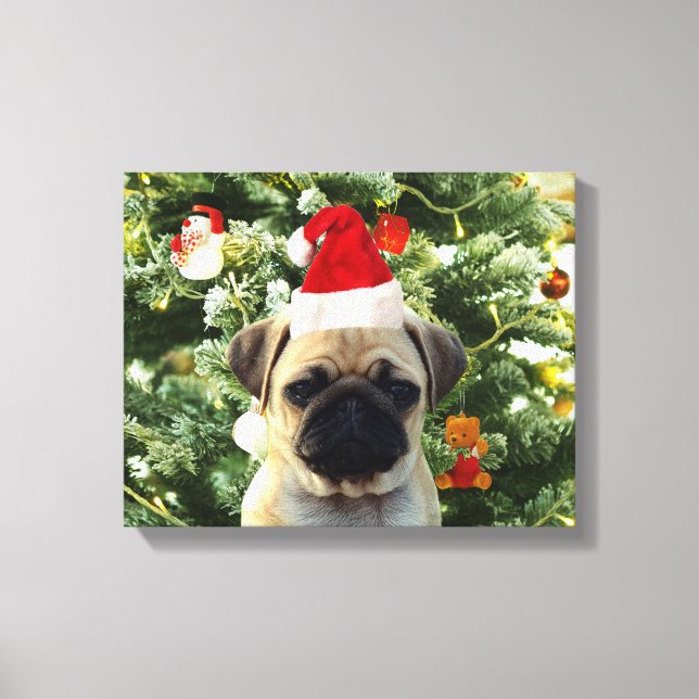 Lienzo Perro de pug cachorro árbol de Navidad Ornamentos  (Anverso)