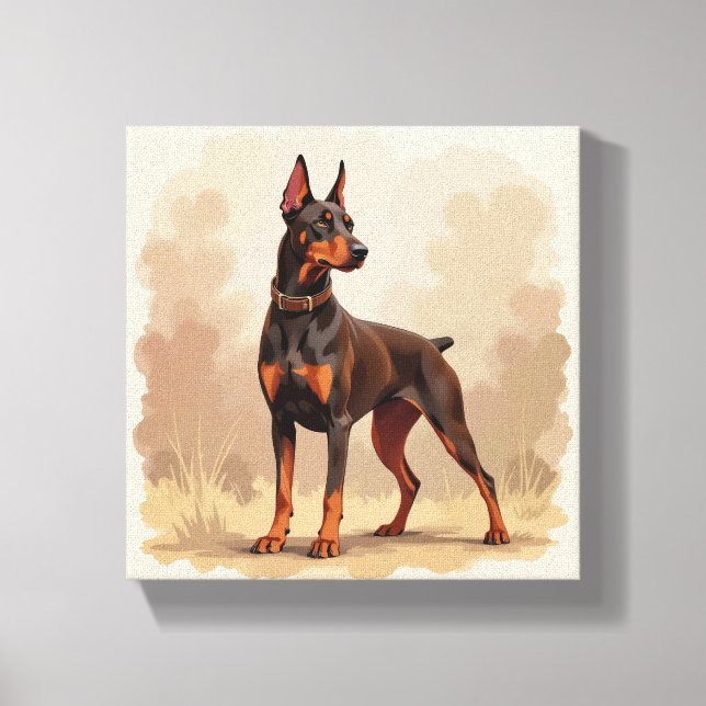 Lienzo Perro Doberman Pinscher Marrón Óxido Rojo (Anverso)
