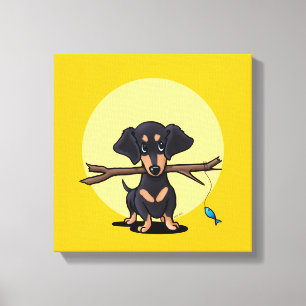 Lienzo Perro Doxie Pescador Amarillo Soleado