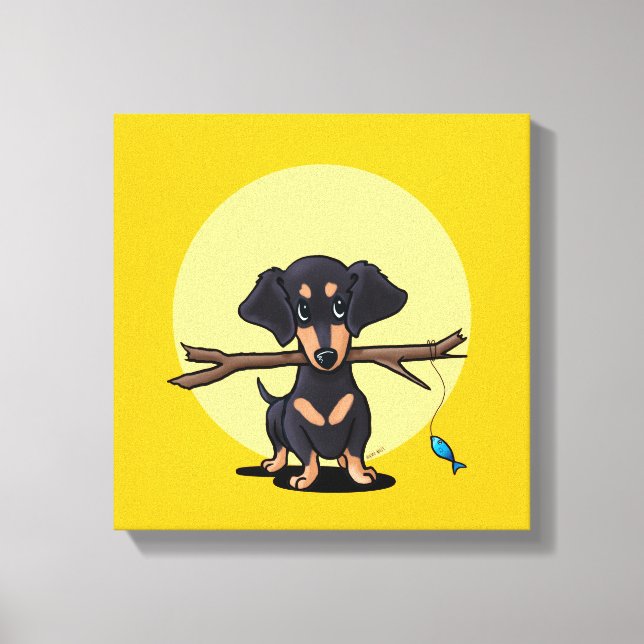 Lienzo Perro Doxie Pescador Amarillo Soleado (Anverso)
