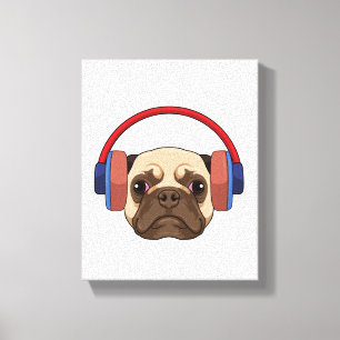 Lienzo Perro en la música con auriculares