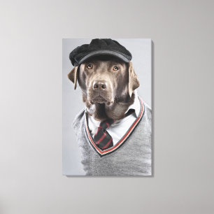 Lienzo Perro en suéter y gorra