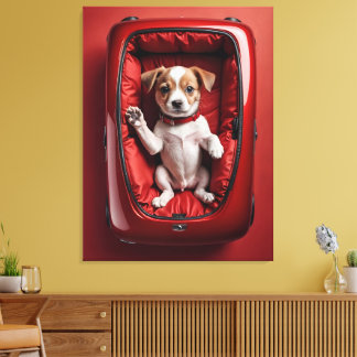 Lienzo perro en una cabaña