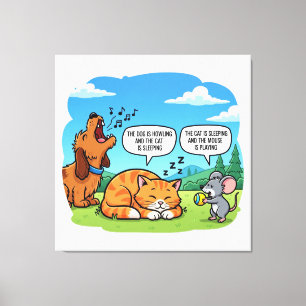 Lienzo Perro, gato y ratón divertidos de dibujos animados