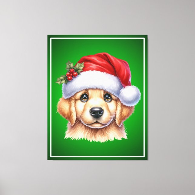 Lienzo Perro Golden Retriever con Santa Claus Style-82535 (Anverso)