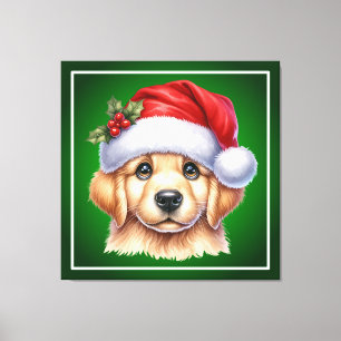 Lienzo Perro Golden Retriever con Santa Claus Style-82535