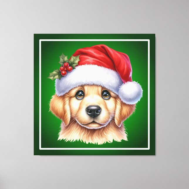 Lienzo Perro Golden Retriever con Santa Claus Style-82535 (Anverso)
