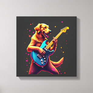 Lienzo Perro Golden Retriever tocando Rock con Guitarra E