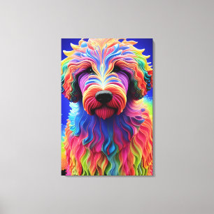 Lienzo Perro Goldendoodle Abstracto Colorido