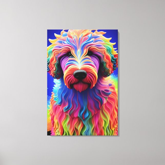 Lienzo Perro Goldendoodle Abstracto Colorido (Anverso)