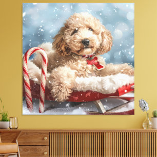 Lienzo Perro Goldendoodle Navideño Festivo