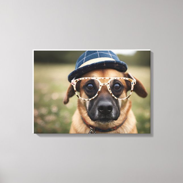Lienzo Perro gracioso con gafas y gorra (Anverso)