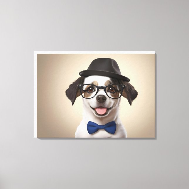 Lienzo Perro gracioso con gafas y gorra (Anverso)
