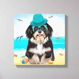 Lienzo Perro Havanés en la Playa