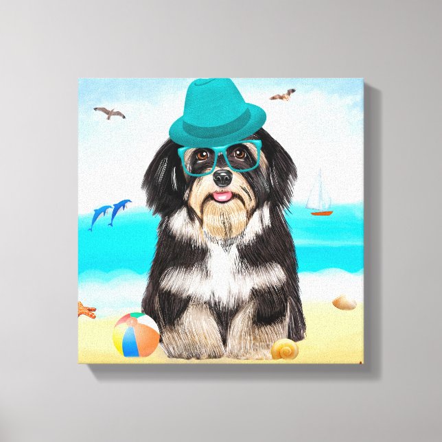 Lienzo Perro Havanés en la Playa (Anverso)