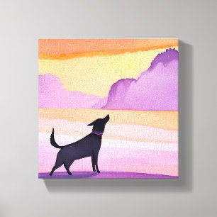 Lienzo Perro Howl   Silueta de acuarela de perro negro