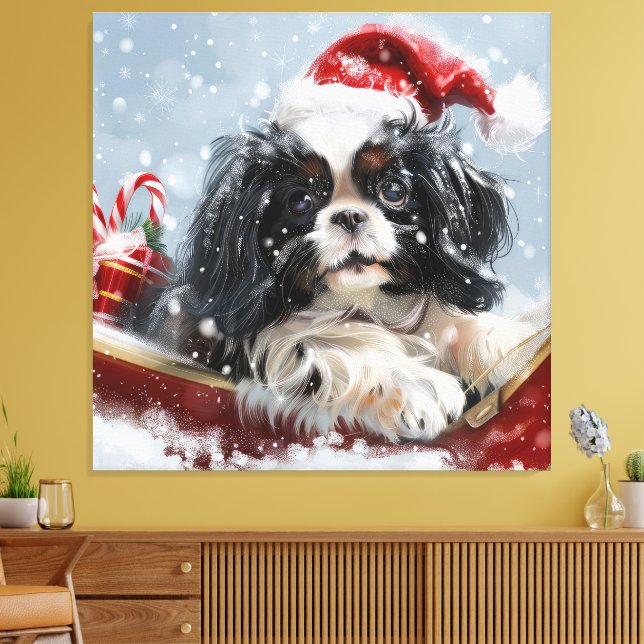 Lienzo Perro Japonés Chin Navidad Festiva (Insitu (Sala de estar))