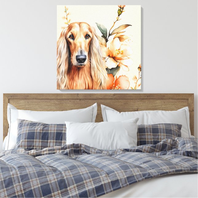 Lienzo Perro Lebrel Afgano y Lirios de Melocotón (Insitu(Dormitorio))