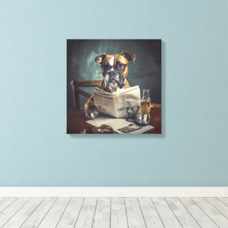 Lienzo Perro lindo con gafas leyendo periódico