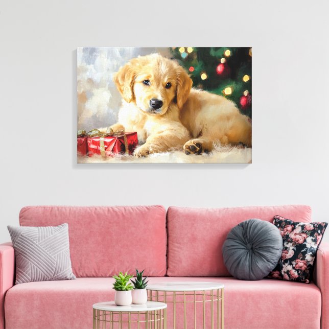 Lienzo Perro lindo con regalos de Navidades como pintura (Insitu (Sala de estar))