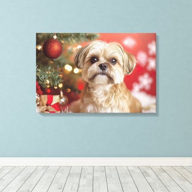 Lienzo Perro lindo junto al árbol de Navidad (Insitu (piso de madera))
