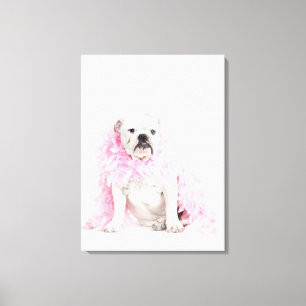 Lienzo Perro masculino blanco con la boa rosada