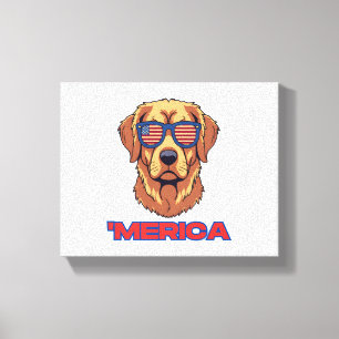 Lienzo Perro Merica con bandera de EE.UU. gafas de sol ar