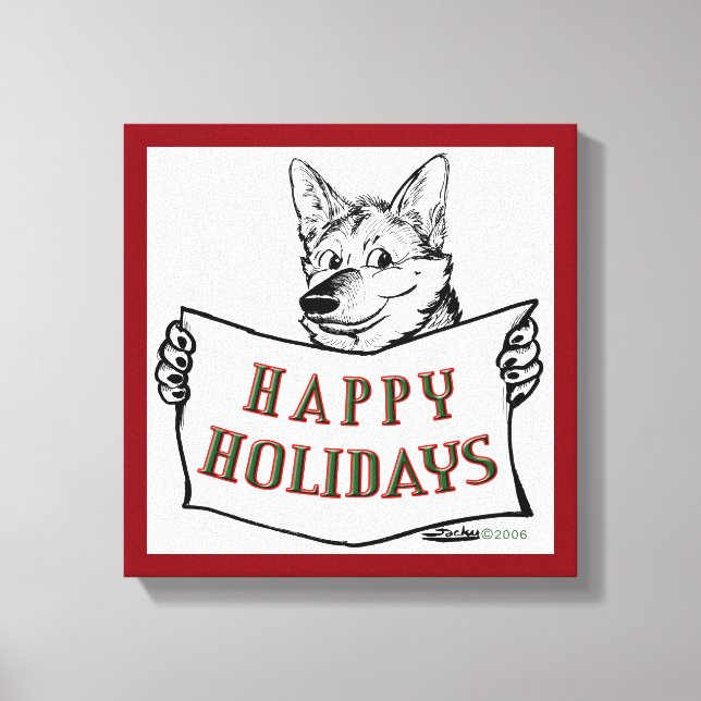 Lienzo Perro navidad: ¡Felices fiestas! (Anverso)